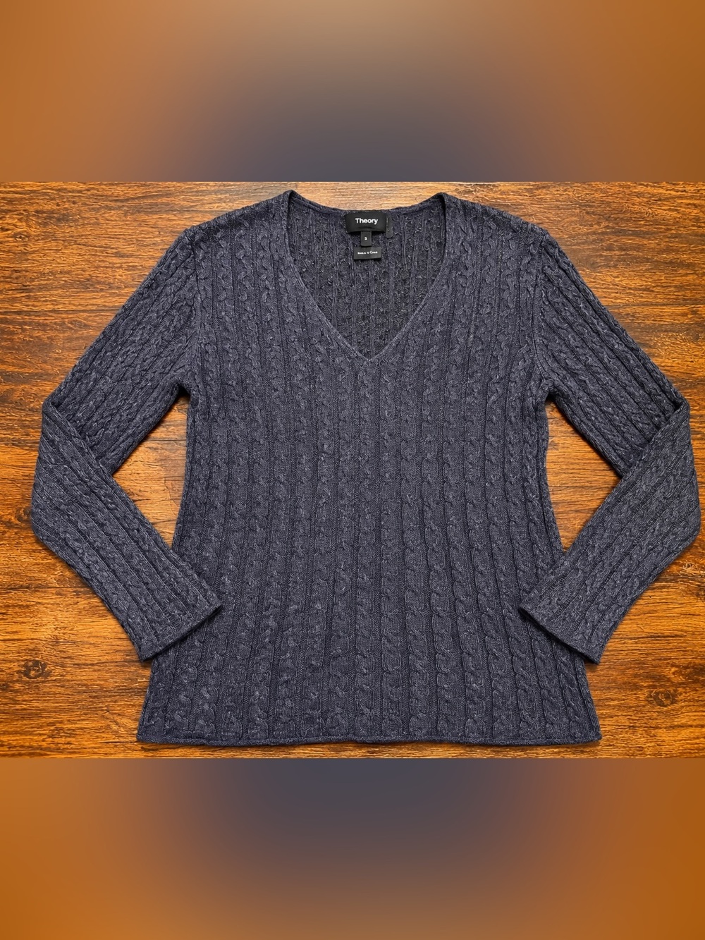 Theory Cable Knit Linen Blend V Neck Sweater Tunic gray / Navy Size S